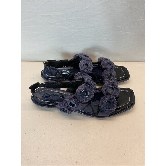 Tory Burch‎ Freya Eyelet Sandal Navy Blue sling back Patent Leather flat 8.5M - Picture 1 of 9